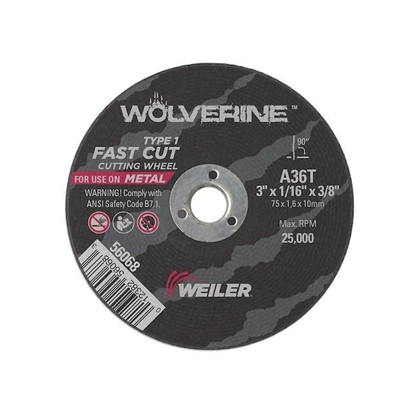 Weiler Weiler 804-56068 3 x .625 x .375 in. Wolverine Type 1 Cutting Wheel; A36T 804-56068 - main